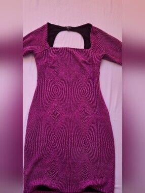 Trixxi Magenta Geometric Knit Dress with Square Cutout